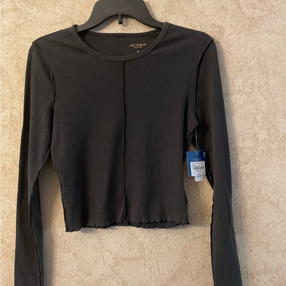Arizona Women Junior Crew Neck Ribbed Long Sleeves Cropped Size Medium